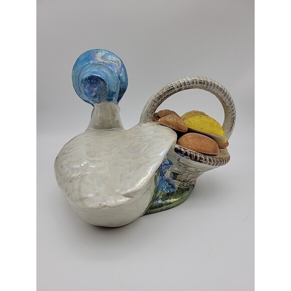 Vintage Blue Bonnet Duck Goose & Basket W Pastries Figurine Ceramic Hand Painted - Picture 5 of 10